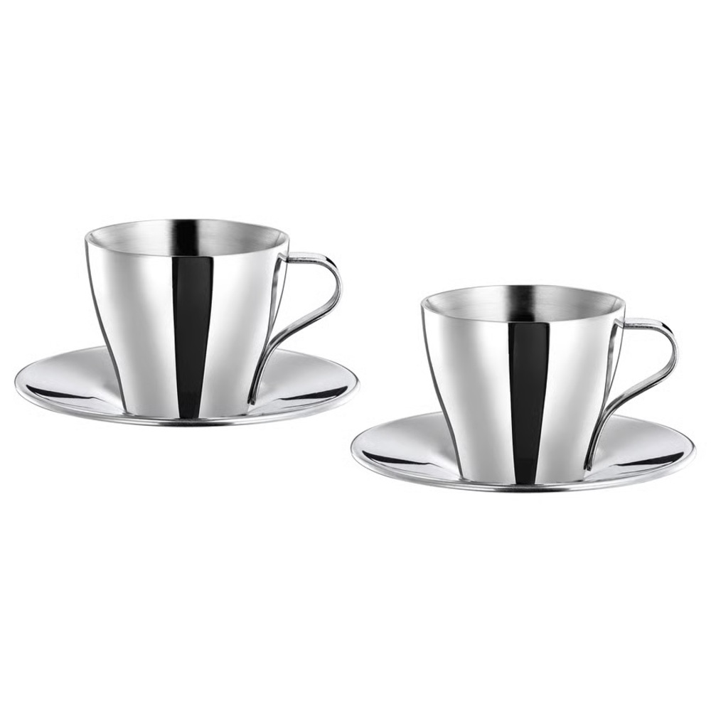 SET OF 2 Vintage IKEA Stainless Steel Espresso Cup & Saucer